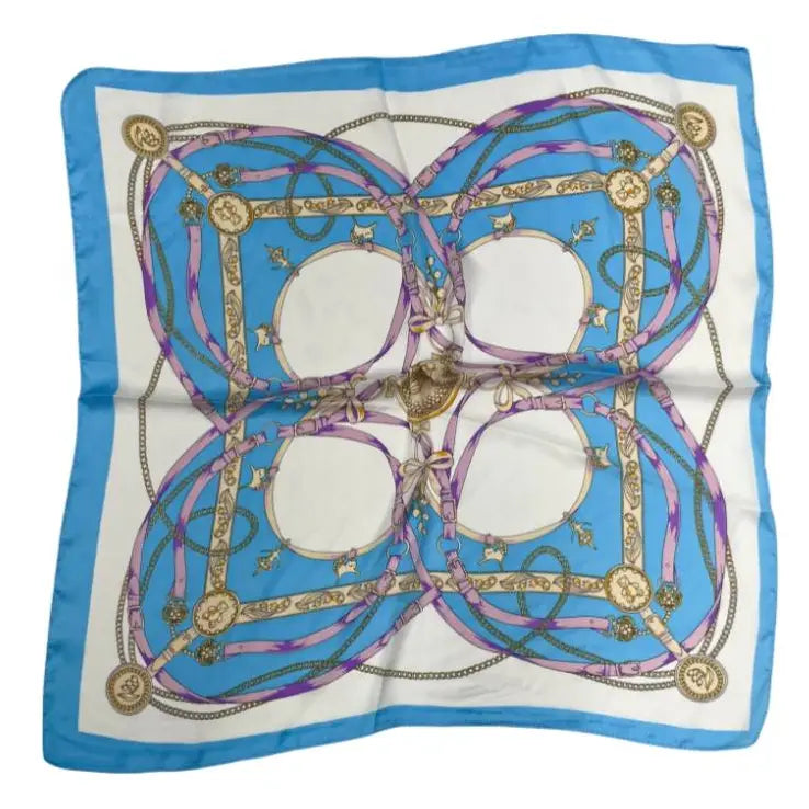 Blue & Gold 27" Square Silky Satin Scarf Shawl