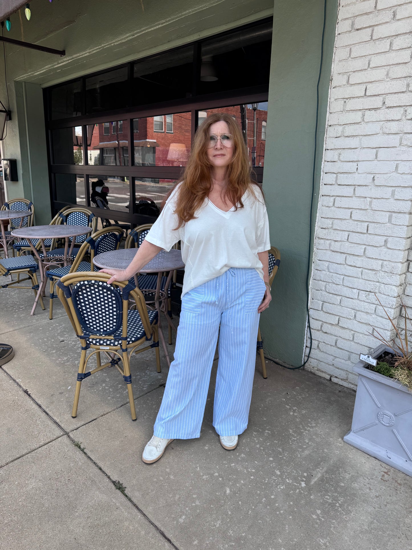 Striped Cotton Wide Leg Pants