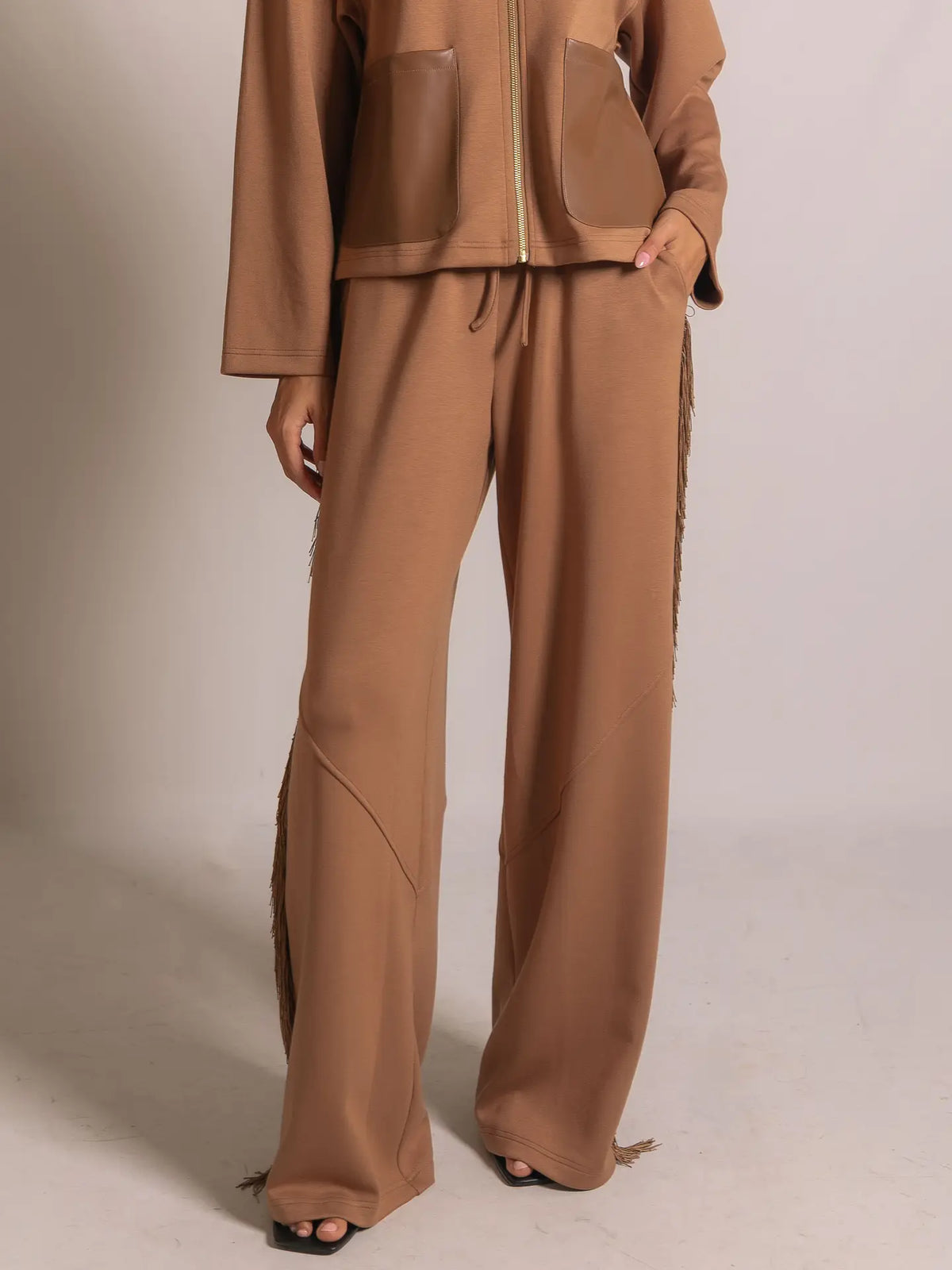 P.Cill Butter Modal Fringed Pants in Latte