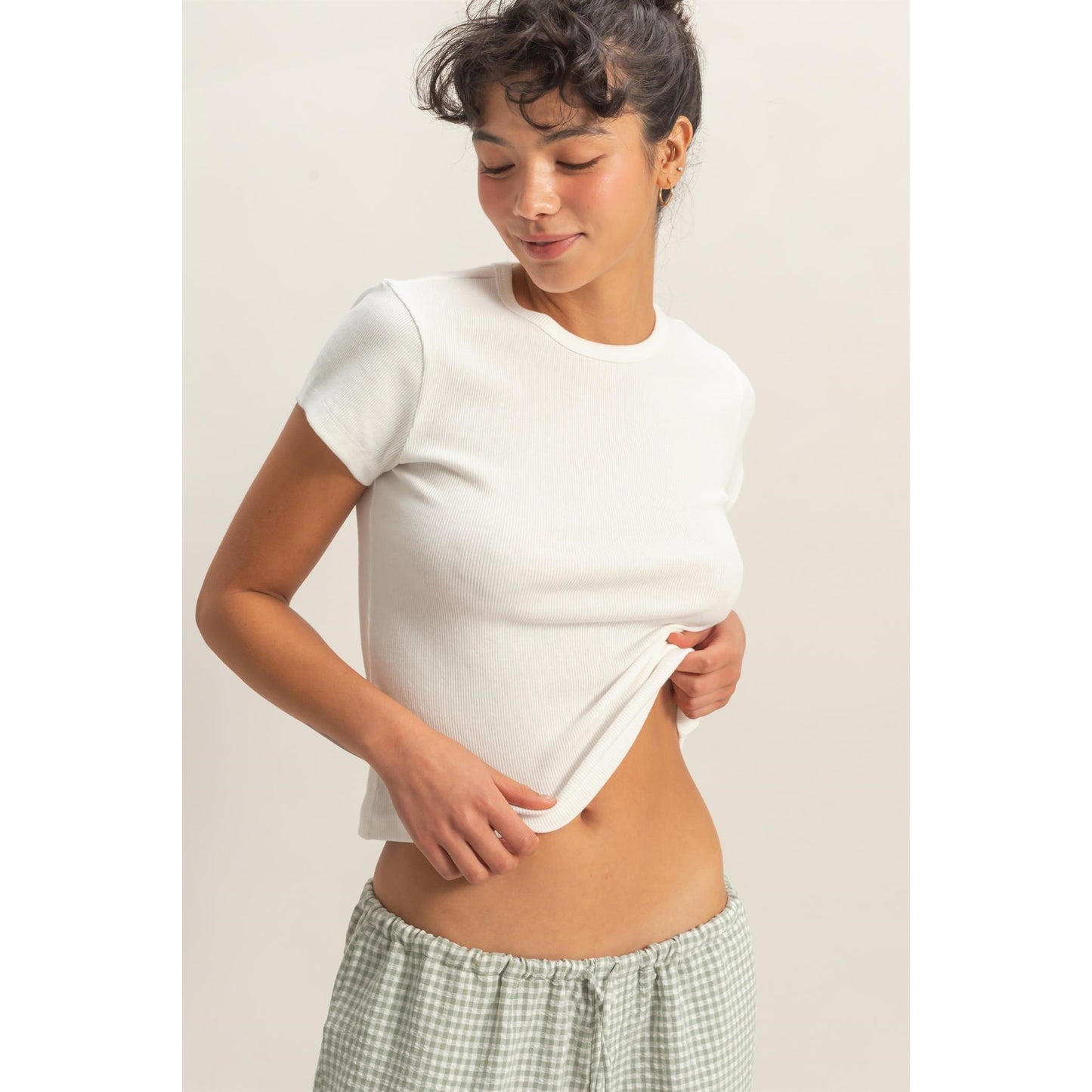 Basic Ribbed Tee in Off White