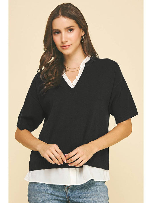 Mixed Media Layered Knit Top