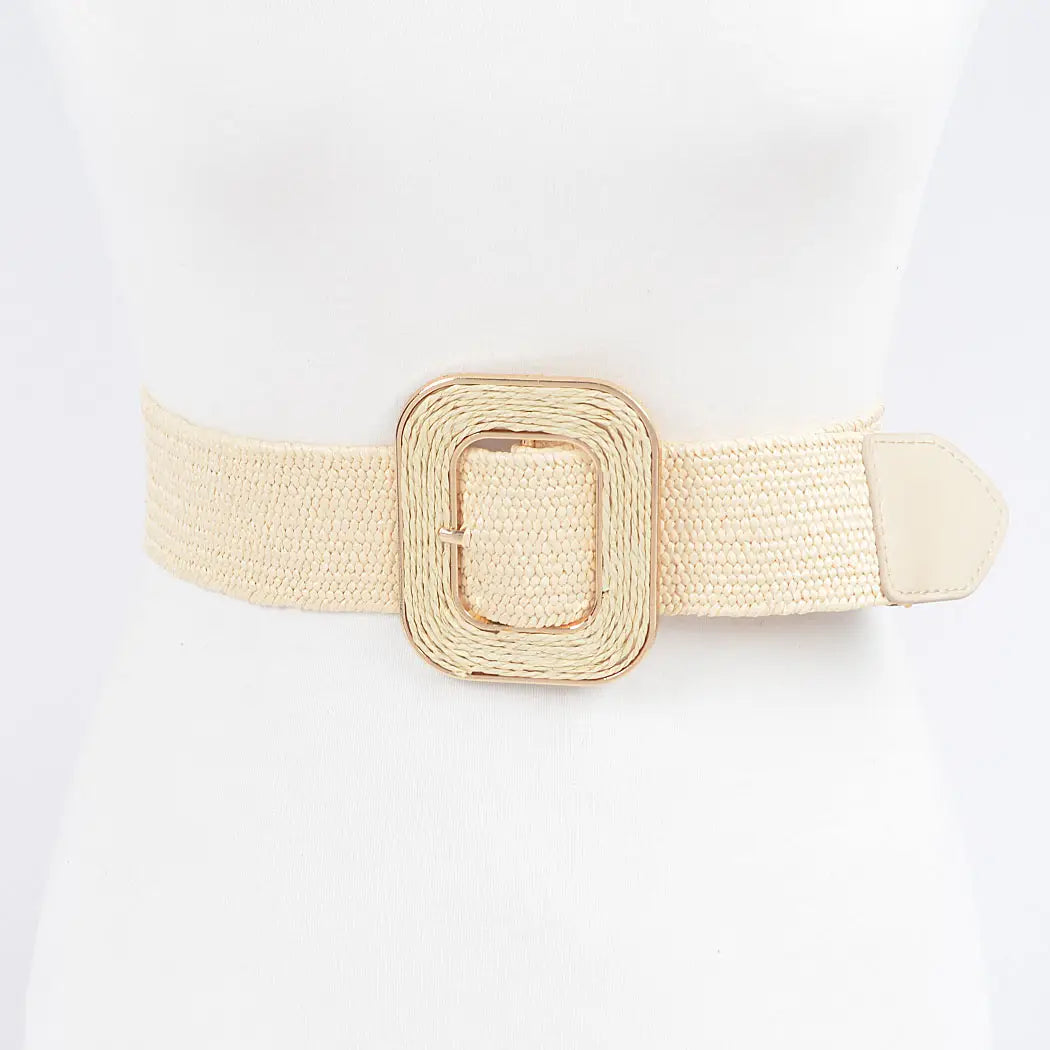 Square Faux Straw Elastic Belt