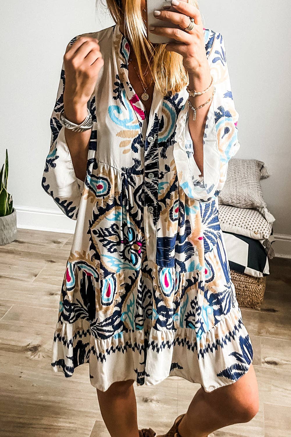 White Printed Mini Dress