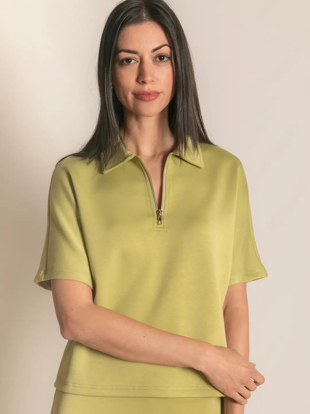P. CILL Butter Modal Short Sleeve Quarter Zip Top in Lemongrass