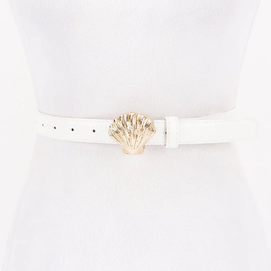 Faux Leather Metal Shell Buckle Belt