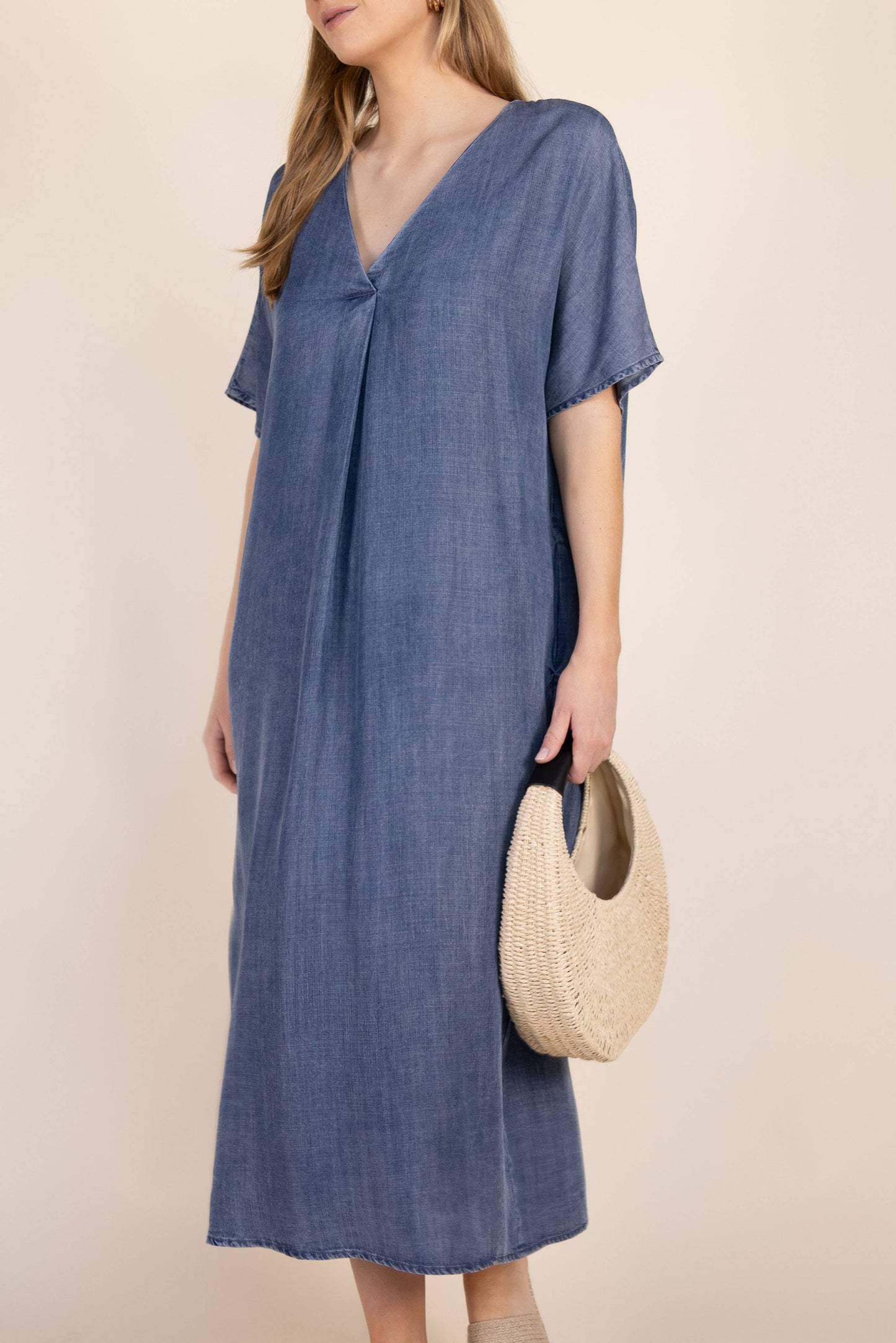 Tencel V-Neck Midi Dress