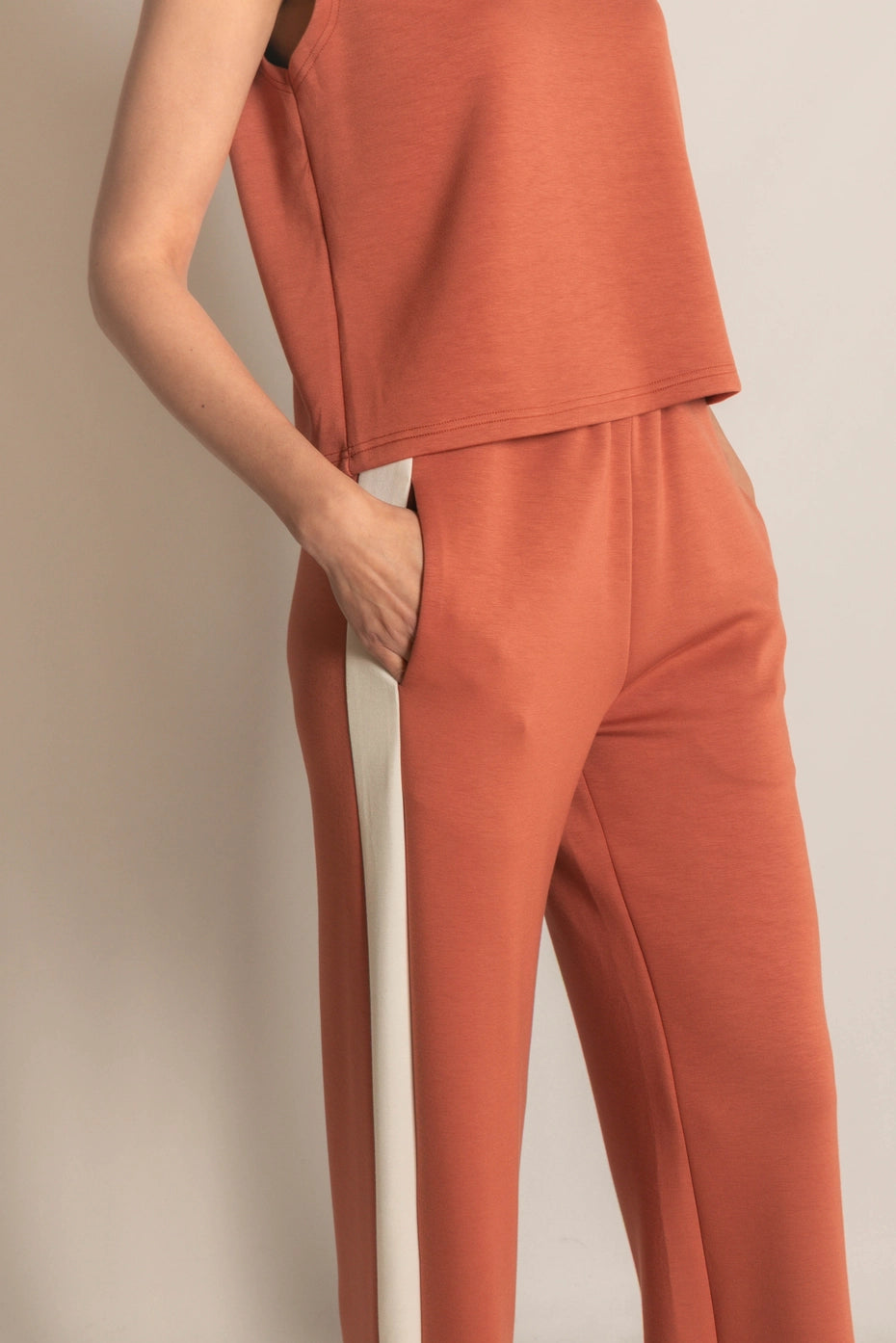 P. CILL Butter Modal Side Stripe Wide Leg Pants in Dusty Rose
