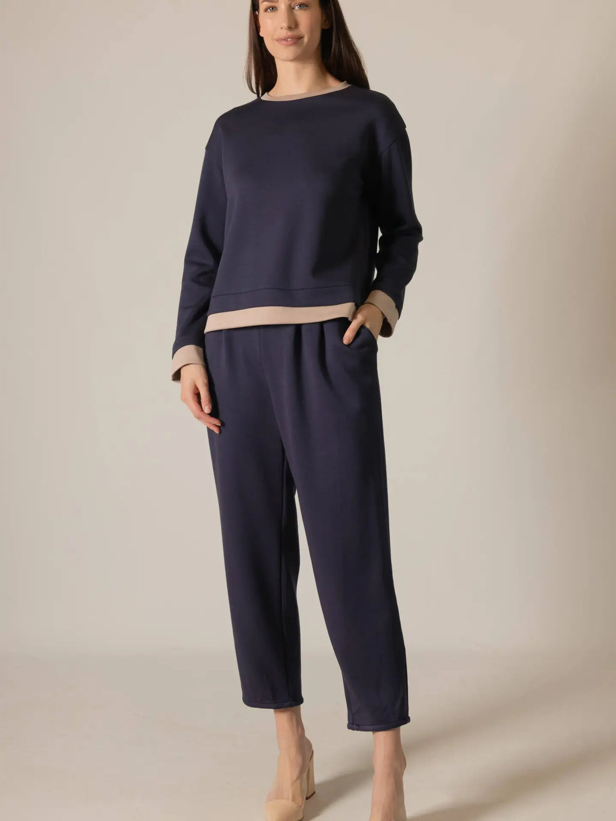 P. CILL Butter Modal Contrast Border Top in Navy