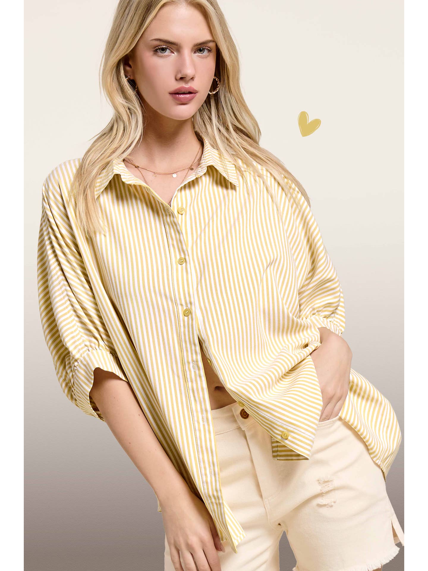Relaxed Striped Button-Down in Lemon