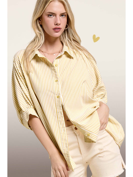 Relaxed Striped Button-Down in Lemon