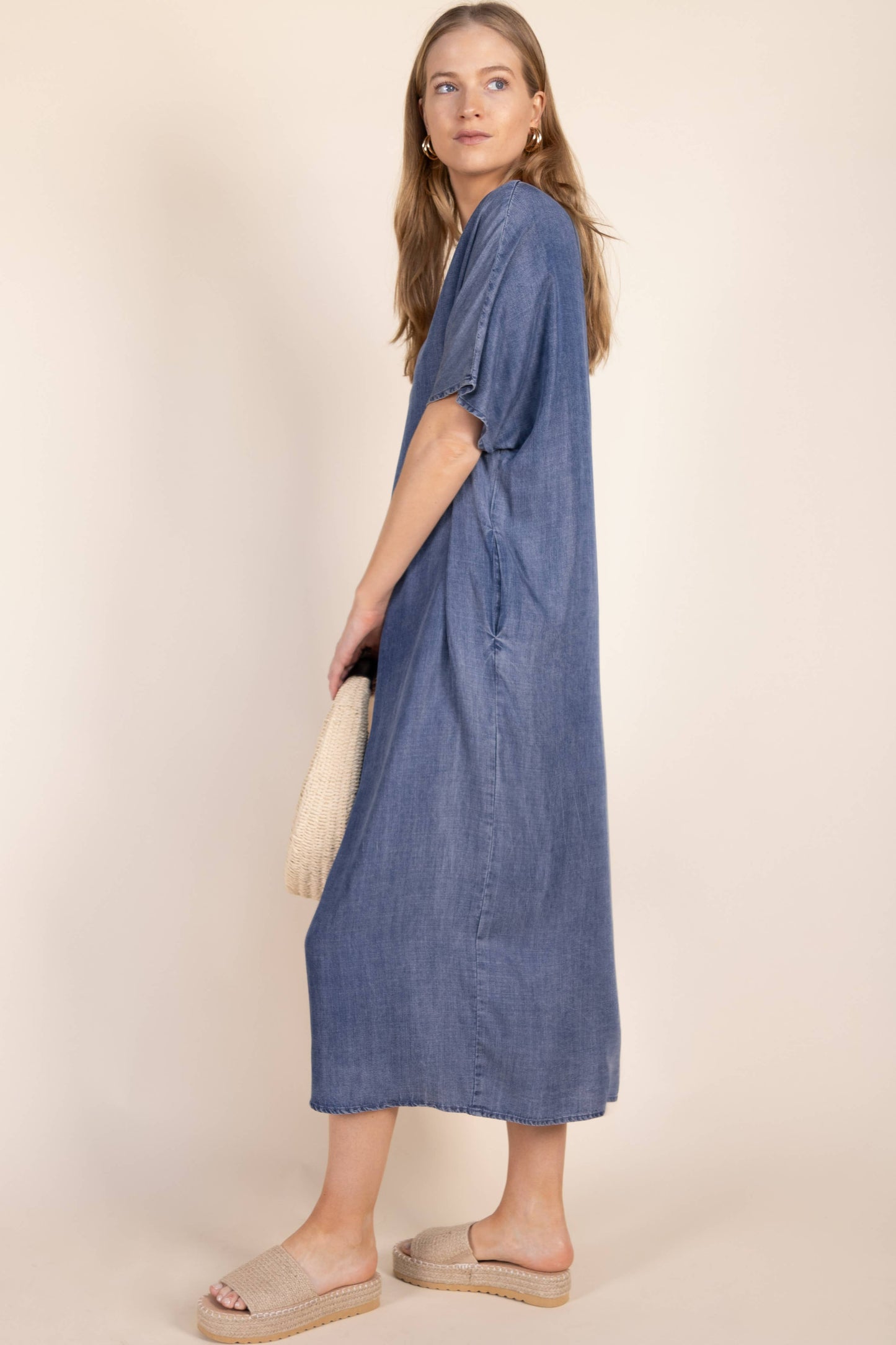 Tencel V-Neck Midi Dress