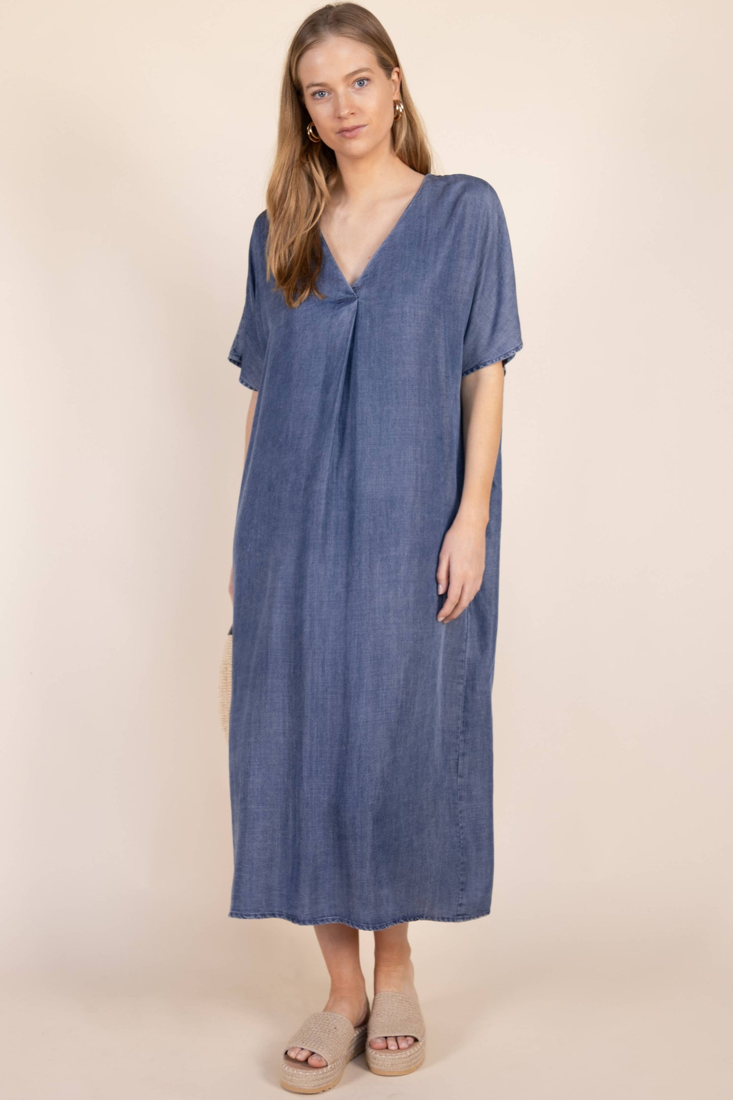 Tencel V-Neck Midi Dress